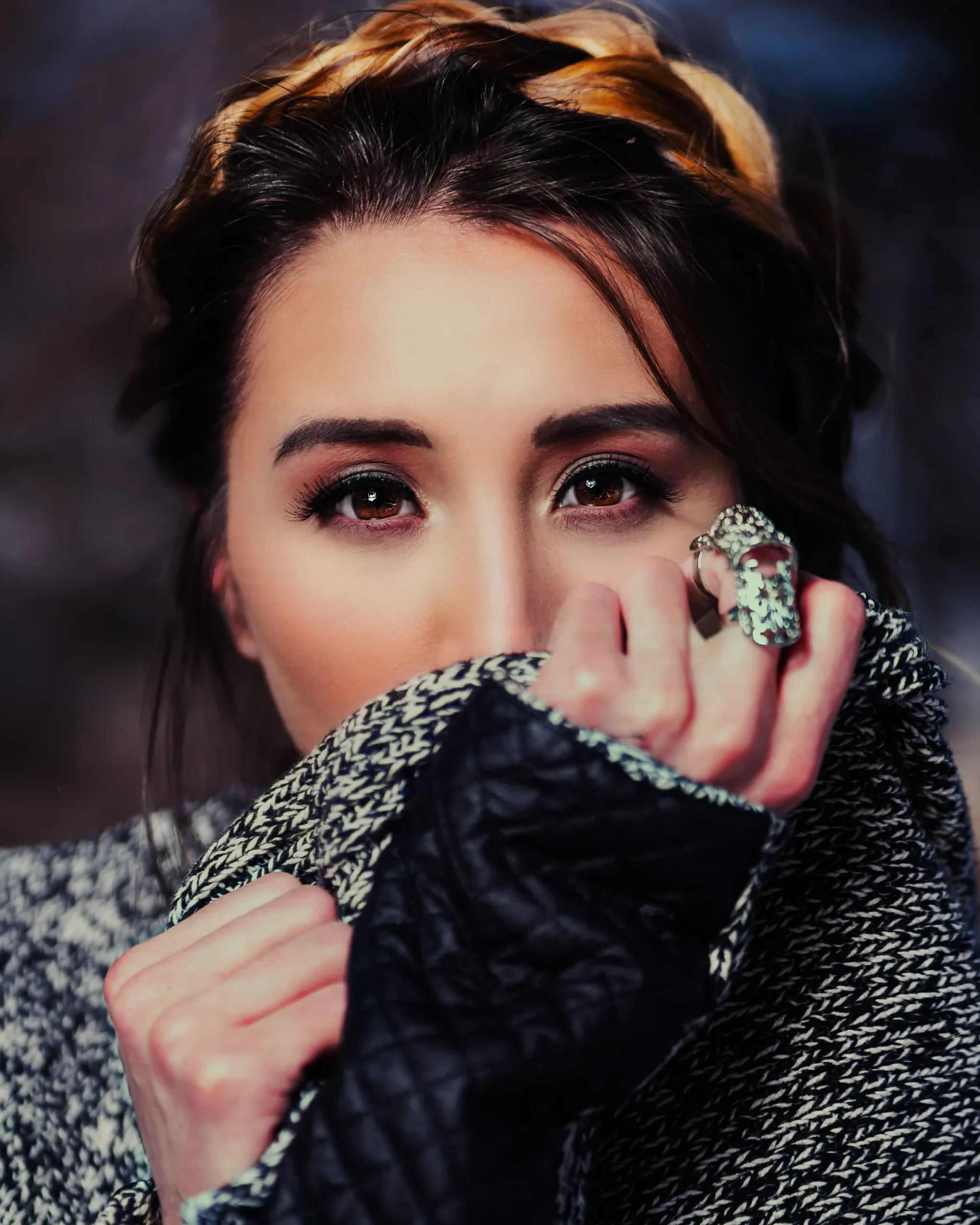 beauty portrait eyes closeup highend retouching sweater denver